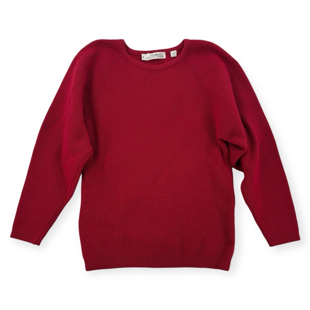 Vintage Linda Allard Ellen Tracy Red Merino Wool Knit Sweater Womens Small